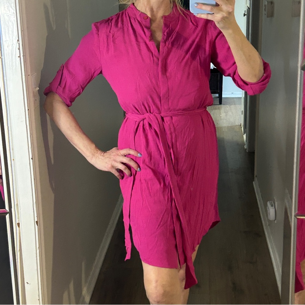GAP Pink Ruffled Tie Front Shirt Dress